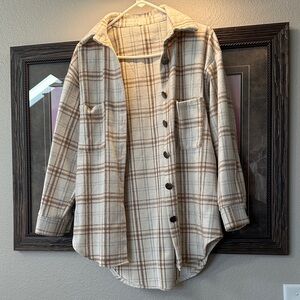 Le Lis Cream and Brown Plaid Teddy Jacket